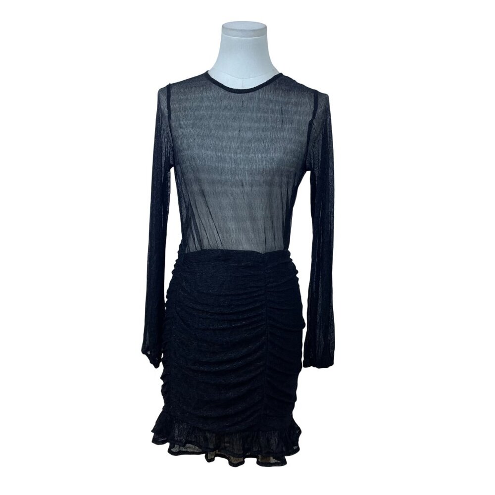 Fashion Nova Women’s Black Ruched Long Sleeve Mini Dress Open Back Sz S - New